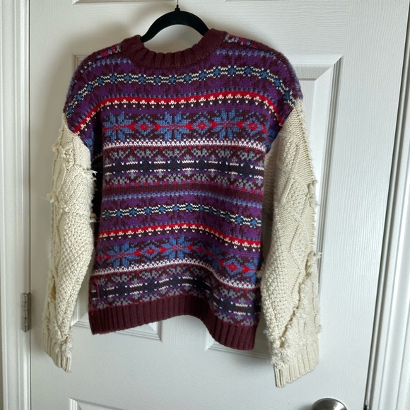 Zara Fair Isle knit pullover sweater with contrasting knit jacquard sleeves M - Picture 14 of 15